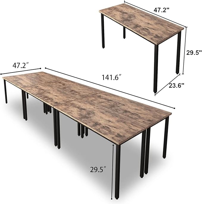 Bonzy Home Conference Tables 12ft Office Computer Desk for Meeting Room Study Writing Printer Table Save Space Design for 14 People Rustic Vintage Brown 6PCS 141.6"x47.2"x29.5",Brown