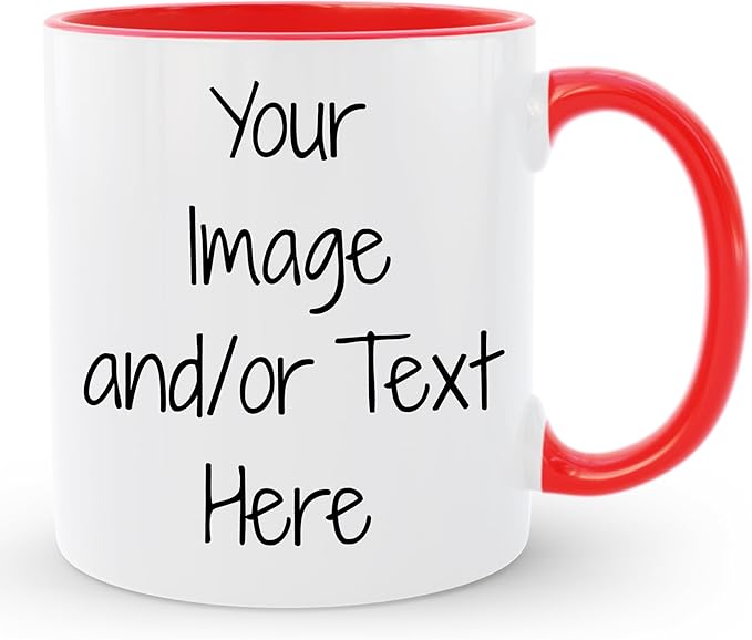 Personalized Coffee Mug, Custom Picture Text or Logo Ceramic Mug, Customized Gift for Men & Women, Taza Personalizada with Photo and Words, Customizable 11 Oz Tea Cup | White - Red