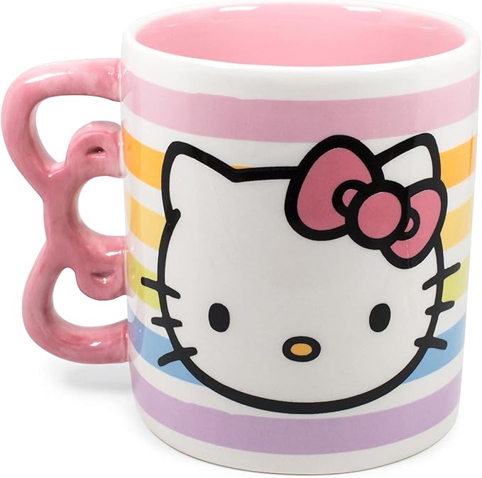Silver Buffalo Sanrio Hello Kitty Rainbow Dots 3D Sculpted Shaped Handle Ceramic Mug, 20 Ounces