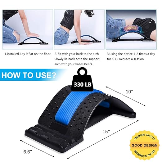 JUMPOW Back Stretcher for Lower Back Pain Relief, 3 Level Adjustable Lumbar Cracker Board, Spine Board, Relief for Herniated Disc, Sciatica, Scoliosis, Spine Decompression