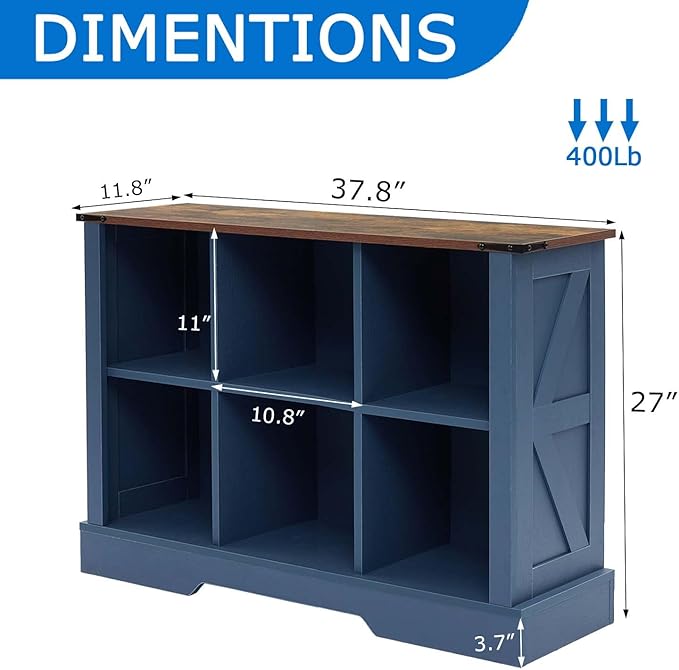 6 Cube Storage Organizer with LED Lights, Wooden Bookcase with Storage, Modern Cube Shelf for Living Room, Bedroom, Home Office - Blue