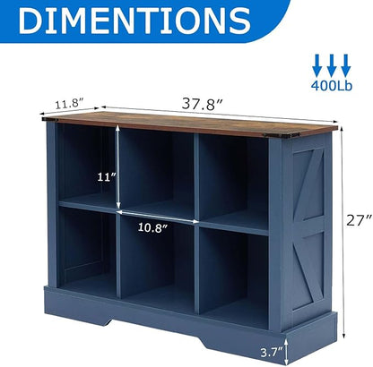 6 Cube Storage Organizer with LED Lights, Wooden Bookcase with Storage, Modern Cube Shelf for Living Room, Bedroom, Home Office - Blue
