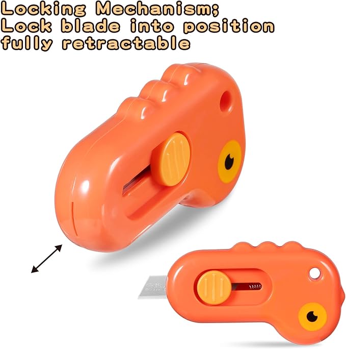 Vickay 6 Pieces Mini Box Cutter Retractable Utility Knife Letter Opener Paper Envelope Portable Cutter with Hole for Home Office and DIY Project, Cute Dinosaur Shape