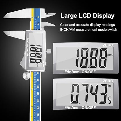 Preciva Digital Caliper, Stainless Steel Vernier Caliper Digital, Micrometer Calipers with Large LCD Screen, Auto-Off Feature, Inch Millimet Conversion, 6 Inch Caliper Tools for DIY/Household
