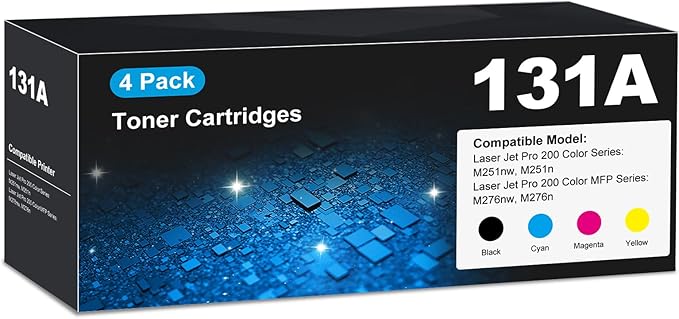 131A Toner Cartridge M251nw M276nw CF210A CF211A CF212A CF213A 131X Compatible for HP 131A Toner Cartridge Combo Pack with Chip for Color Laser Jet Pro 200 Color M251nw M251n, MFP M276nw M276n, HP131A