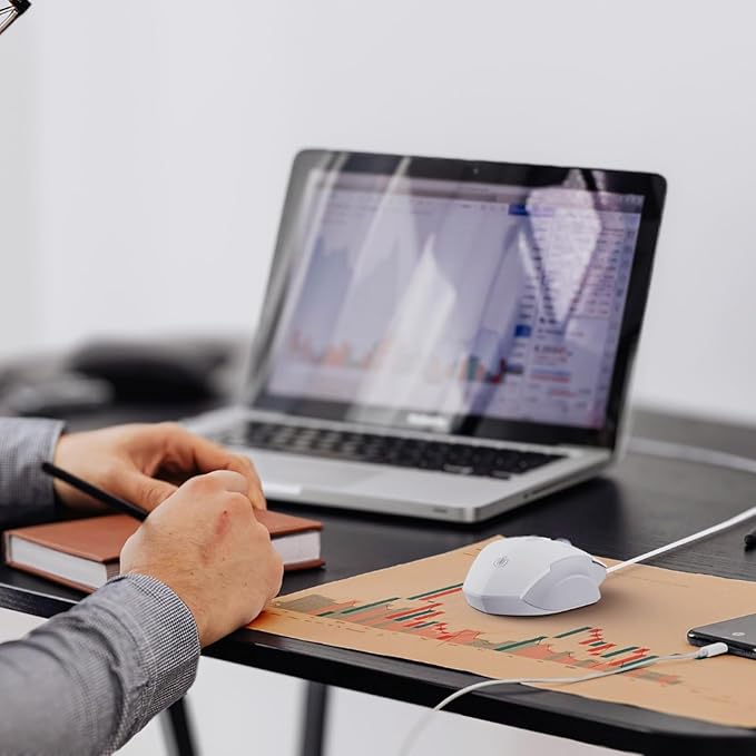 Uineer Wired Mouse, 4 Levels Adjustable DPI, 6 Programmable Buttons, Ergonomic Computer Wired Mouse for PC Laptop Computer for Working and Gaming - Plug & Play (White)