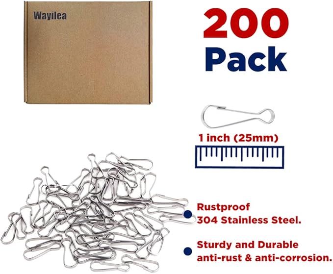 200pcs Stainless Steel Lanyard Snap Hooks 1" (25mm), Rust-Proof Spring Hooks Purse Clip for Lanyard Clasp Zipper Pull ID Card Name Tag Badges Key Chain Keyring DIY Craft