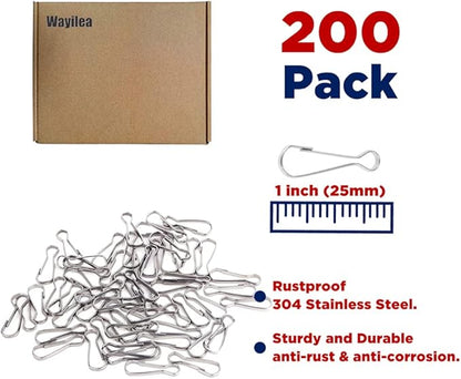 200pcs Stainless Steel Lanyard Snap Hooks 1" (25mm), Rust-Proof Spring Hooks Purse Clip for Lanyard Clasp Zipper Pull ID Card Name Tag Badges Key Chain Keyring DIY Craft
