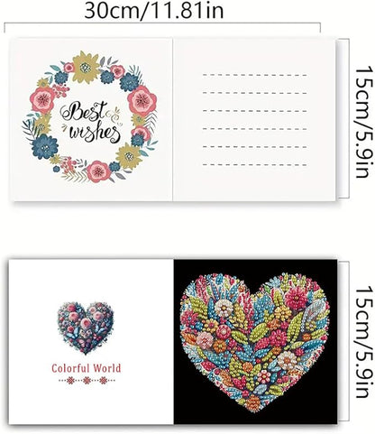 6pcs DIY Heart Flower Diamond Art Painting Greeting Cards Kit, Rhinestone Art Holiday Birthday Card Set with Envelopes, DIY Festival Craft for Girlfriend, Anniversary Valentine's Day Gift Making Supplies