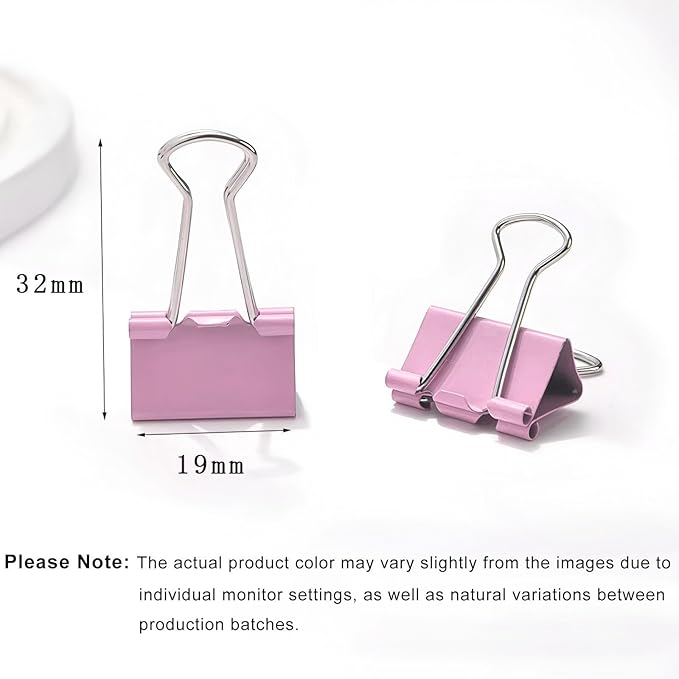 50 Pack Small Pink Binder Clips 3/4 Inch (19 mm), Colored Little Paper Clamps, Tiny Mini Paper Clips for Office Home School Business 0.75"