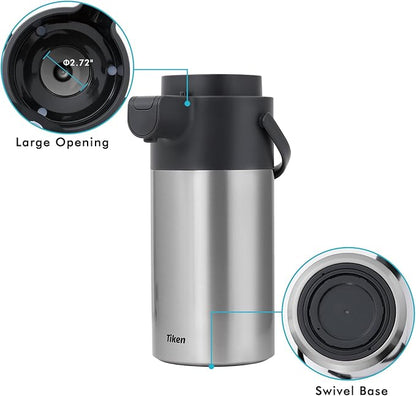 Tiken Airpot Coffee Dispenser with Pump - Coffee Carafes for Keeping Hot - Beverage Dispenser - 135oz/4L Thermal Coffee Carafe for Hot Liquids - Stainless Steel Insulated Coffee Thermos Carafe
