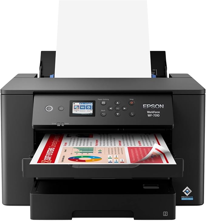 Epson Workforce Pro WF-7310 Wireless Wide-Format Printer with Print up to 13" x 19", Auto 2-Sided Printing up to 11" x 17", 500-sheet Capacity, 2.4" Color Display, Smart Panel App, Medium,Black