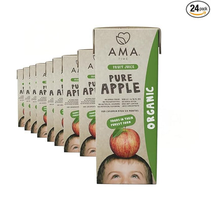 AMA TIME Organic Apple Juice Boxes for Kids – 24 Pack, 6.76 fl oz Each | With Vitamins A & C, USDA Organic, No Added Sugar, Gluten-Free | Perfect for School Lunch, Travel, or Snacks