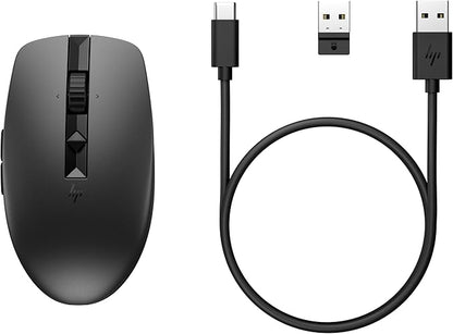 HP 710 Rechargeable Silent Mouse - for Computer or Laptop, Type USB-C Batteries - Multi-OS/Device Compatible - Bluetooth or 2.4 GHZ Dongle - 6 Programmable Buttons - Ambidextrous (6E6F2AA#ABL, Black)