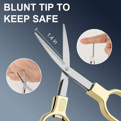 2 Pcs Folding Stainless Steel Portable Mini Small Travel Scissors, Safety Foldable Pocket Badge Nursing Scissors with 2 Keychain for Travel, Home, Office, Craft, Sewing (Gold)