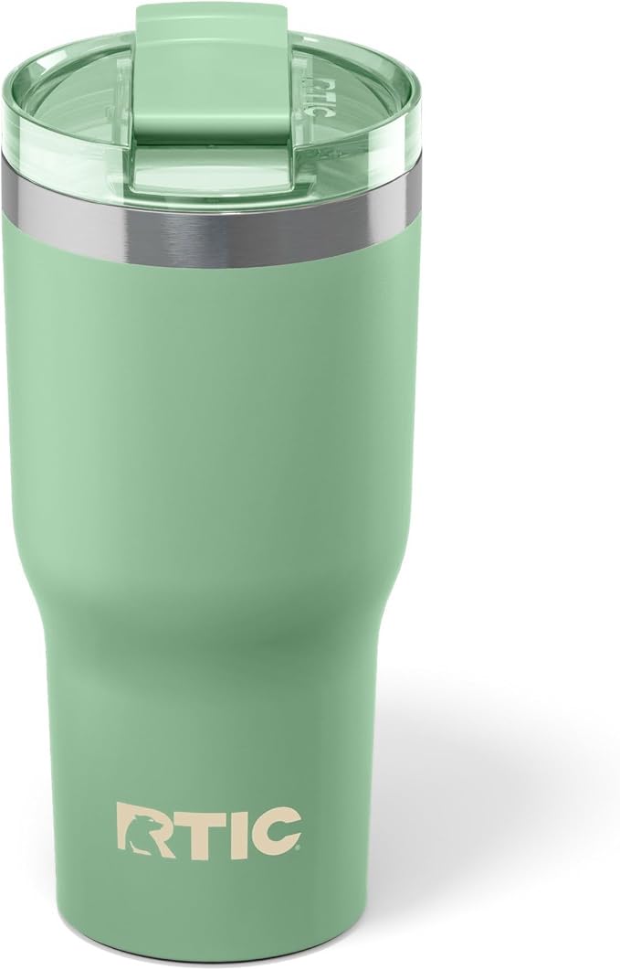 RTIC 20oz Essential Tumbler with Lid, Ceramic Lined, Insulated, Stainless Steel, Metal, Double Wall Vacuum-Insulation, Travel Cup for Iced Coffee, Tea, Hot and Cold Drink, Sage