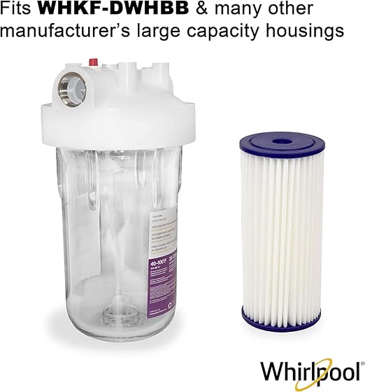 Whirlpool 10" x 4.5" Whole House Water Filter WHKF-WHPLBB, Full Case of 4 Pleated Filters, NSF Certified 20-Micron Rating Reduces Sediment, Fits Most 4.5 inch Diameter Standard Water Filter Housings
