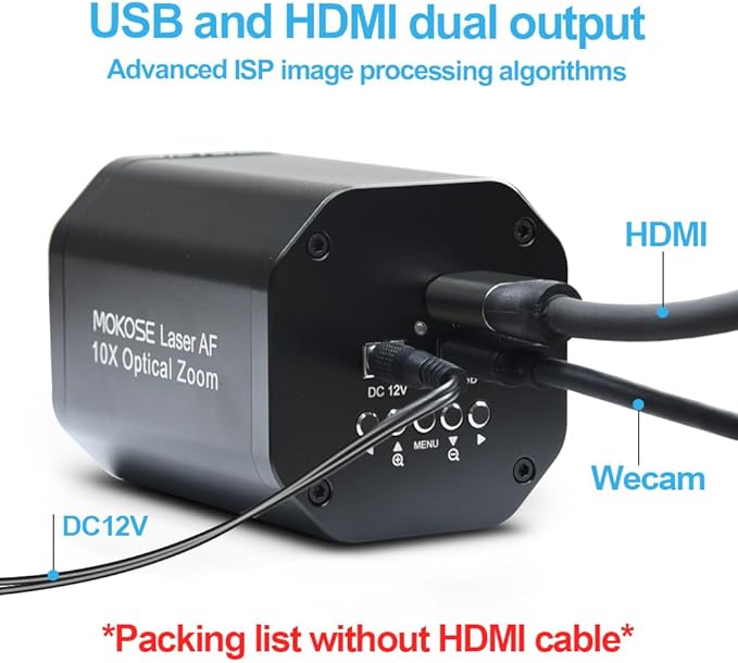MOKOSE USB HDMI Video Camera Webcam 10X Optical Zoom Full HD 1080p Laser Detection Auto Focus and Remote Control for Conference Live Streaming Business Education Medical Teaching