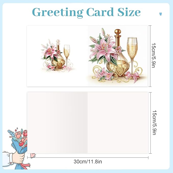 jinglinhh 12pcs Diamond Art Painting Flower Drink Greeting Cards with Envelopes, DIY Card Making Kits for Adults, Diamond Art Postcards Christmas Cards Craft Gifts