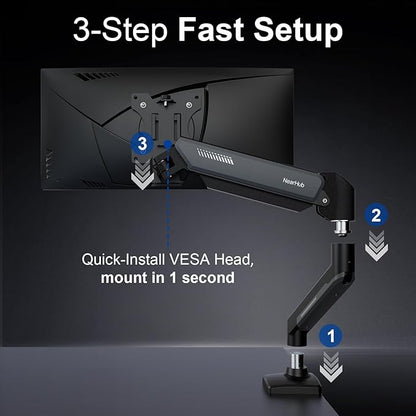 NearHub Single Monitor Mount Arm for 13-32" Up 22 lbs Screens | VESA 75x75/100x100 | Clamp/Grommet Base | Cable Management | Space Saving Desk Setup,180° Swivel, Tilt +90° to -45°, 360°Rotation