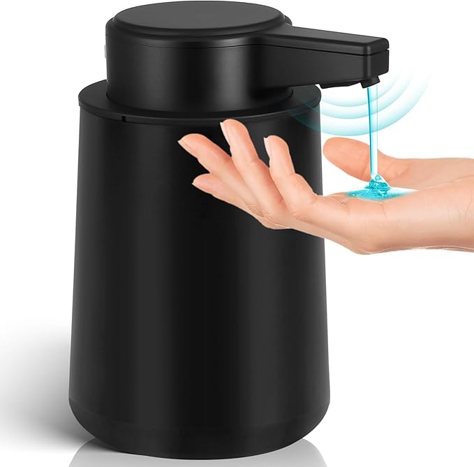 Automatic Soap Dispenser Liquid Touchless: 9oz Black Plastic - Rechargeable Electric Smart 3 Level Adjustable Auto Hand Soap Dispenser - Dish Bathroom Kitchen