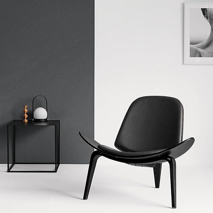 OAKHAM Comfy Shell Chair, Mid Century Modern Accent Chair for Living Room and Bedroom with Protective Foot Pads, Ergonomic (Ebony Black)