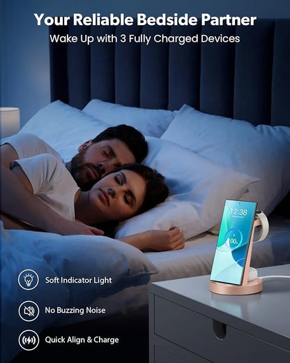Wireless Charger for Samsung: 3 in 1 Wireless Charging Station for Samsung Galaxy Watch 8 7 6 5 4 3 Pro Classic Galaxy Buds - Charger Dock Stand for S26 S25 S24 Ultra S23 S22 S21 Note Z Fold Android