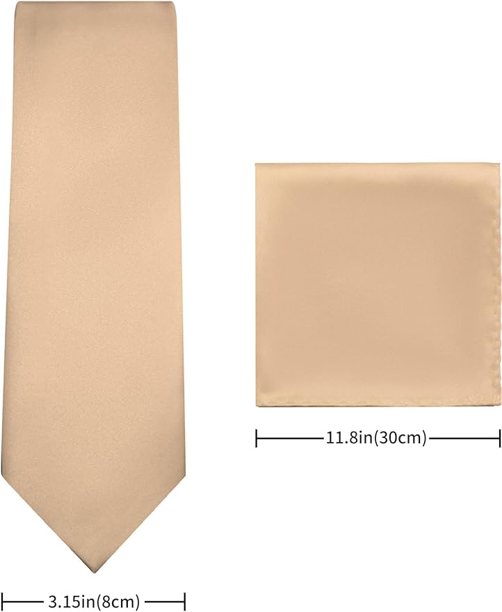 PenSee Men's Tie Set Solid Pure Color 3.15" (8CM) Classic Formal Plain Necktie and Pocket Square Set For Men