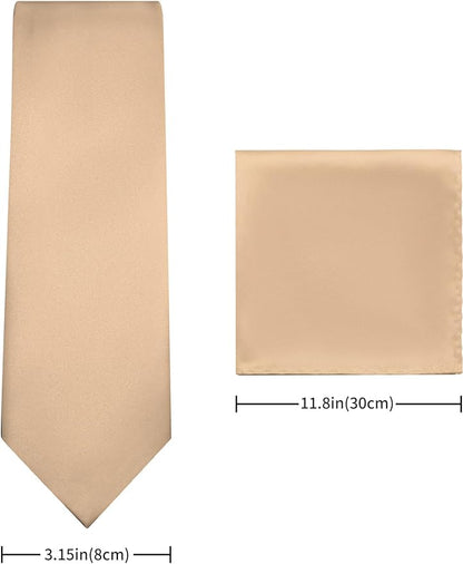 PenSee Men's Tie Set Solid Pure Color 3.15" (8CM) Classic Formal Plain Necktie and Pocket Square Set For Men
