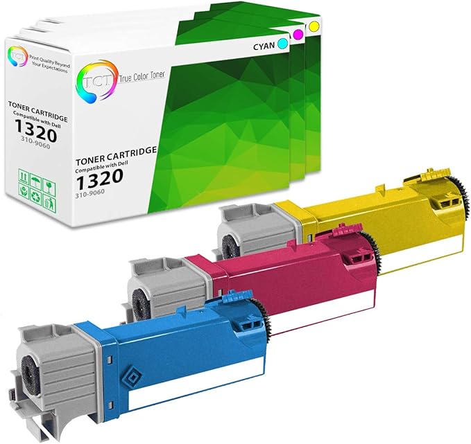 TCT 1320 Color Toner Cartridge 3 Pack - Compatible Replacement for deill 310-9060 310-9064 310-9062 Works with Dell 1320 1320C 1320CN 1320DN Printers (Cyan Magenta Yellow)