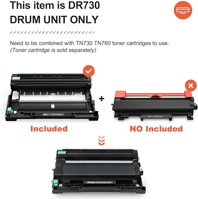 v4ink 2PK Compatible DR730 Drum Replacement for Brother DR-730 DR-760 Drum for Brother HL-L2325DW HL-L2350DW HL-L2370DW HL L2390DW L2395DW DCP-L2550DW MFC L2690DW L2710DW L2717DW L2750DW (NOT Toner)