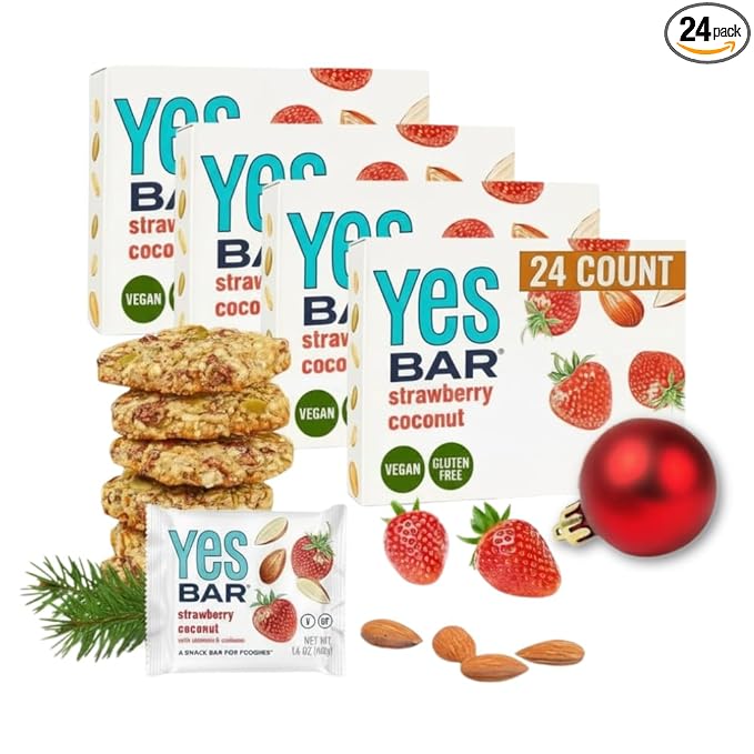 The YES Bar – Strawberry Coconut – Plant Based Protein, Decadent Snack Bar – Vegan, Paleo, Gluten Free, Dairy Free, Low Sugar, Healthy Snack, Breakfast, Low Carb, Keto Friendly (24 Count)