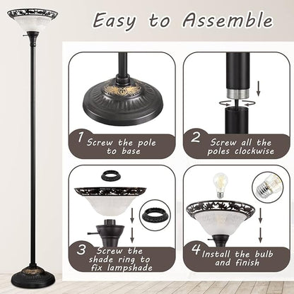 Luvkczc Victorian Floor Lamp, 70" Elegant Standing Lamp with Alabaster Glass Shade, Metal Pole & Heavy Base, Vintage Tall Corner Lamp for Bedroom, Living Room, Office. No Bulbs (1 Head)