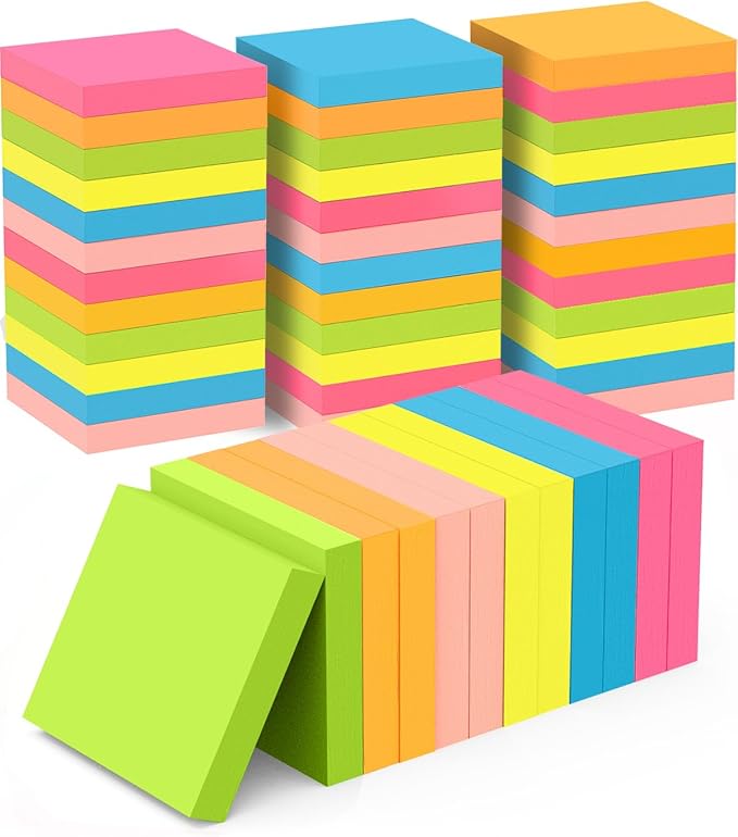 Sticky Notes 3x3 Inches, Self-Stick 48 Pads Bulk, 100 Sheets/Pad, 6 Bright Colors, Adhesive Notes for Home, School, Office, Use on Walls, Doors, Windows