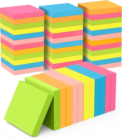 Sticky Notes 3x3 Inches, Self-Stick 48 Pads Bulk, 100 Sheets/Pad, 6 Bright Colors, Adhesive Notes for Home, School, Office, Use on Walls, Doors, Windows