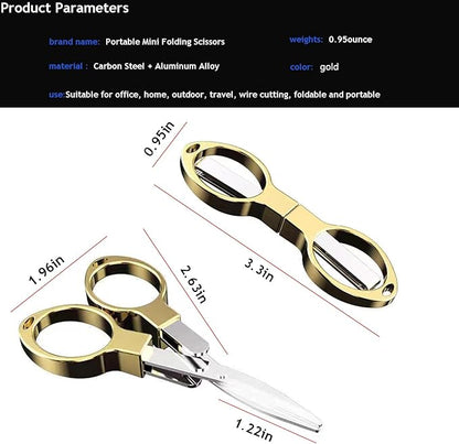 Mini Folding Scissors, Safe Portable Travel Mini Scissors, Stainless Steel Retractable Small Scissors for Home Office, Safe Portable Travel Scissors, 2 Piece Set (gold)