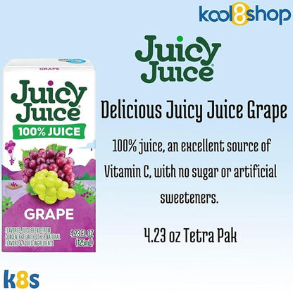 Juicy Juice Grape 100% Juice No Sugar Added On The Go Box 4.23 fl oz 40 Pack + 2 Reusable Snack Bags by KOOL8SHOP Infinite Deals