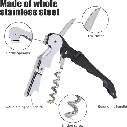RECUTMS Corkscrew 12 Packs Wine Opener Wine Keys Bulk Stainless Steel Fold Beer or Bottle Opener Serrated Foil Cutter, Perfect for Bars Restaurants Family Company Party(Black)