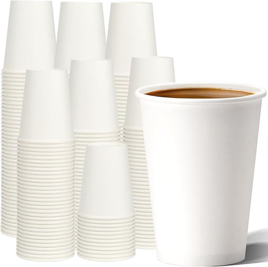 Disposable Paper Cups 12 oz [100 Pack], White Hot Coffee Cups, 12 oz Paper Coffee Cups, Thickened Design for Cafes, Bistros, Parties, and Events