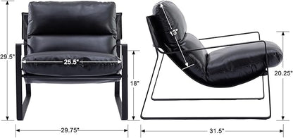DUOMAY Mid-Century Accent Chair Armchair, Comfy PU Leather Leisure Chair Lazy Chair with Metal Leg for Living Room Bedroom Office Apartment, Black