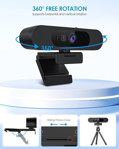4K Webcam for PC, Ultra 4K HD, AI Auto Framing, Webcam for Streaming, Auto Focus, Dual Noise Reducing Mics, 5X Digital Zoom, 92°FOV, Plug and Play, Ideal for High-End Meeting, Streaming