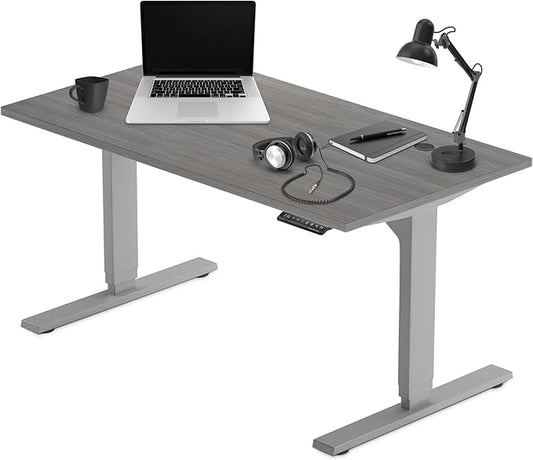 Progressive Desk Stand Up Height Adjustable Electric Standing Desk - 55" x 28" with Dual Motor, 3 Stages Sit Stand Table for Home Office - Gray Oak, Gray Frame