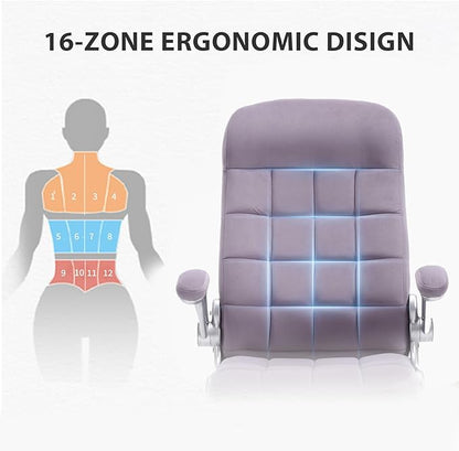 High Back Fabric Office Chair Purple, Velvet Executive Desk Chairs with Flip-Up Arms, Ergonomic Office Chairs with Lumbar Support, Upholstered Home Computer Swivel Chair with Wheels