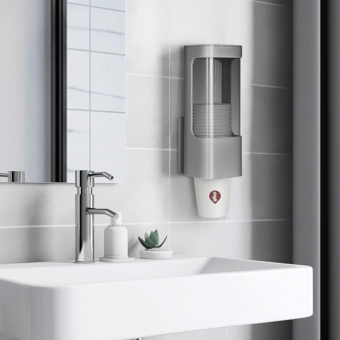 Cup Dispenser, Wall Mounted Water Cooler Cup Dispenser for 3oz-5oz Disposable Cups, Bathroom Cup Holder, Plastic Paper Cup Holder with Adhesive/Screw Mount for Office, Hospital, Bathroom