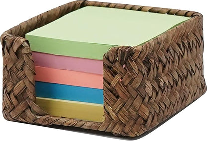 Sticky Note Holder Seagrass Post It Note Dispenser, 3 x 3 Inch Woven Sticky Note Dispenser, Farmhouse Post It Holder for Desk Home Office Decor, Coffee