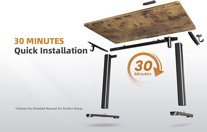 YDN Electric Standing Desk Adjustable Height, 55 x 24 Inches Stand up Desk with Cable Management, Home Office Desks with Splice Board & Black Frame, Rustic Brown Top