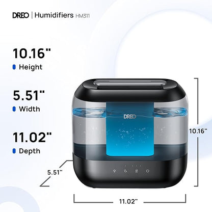 Dreo Humidifiers for Bedroom, 4L Top Fill for Large Room, 36H Runtime, 28 dB Quiet Supersized Cool Mist Air Humidifier for Baby Nursery, Plants, Indoor, Night Light, Easy to Clean & Fill, Black