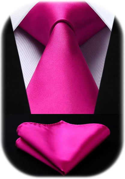 HISDERN Mens Solid Color Ties Formal Satin Necktie and Pocket Square Set Classic Wedding Business Tie & Handkerchief