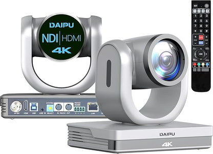 NDI PTZ Camera 4K, 20X Optical Zoom, HDMI USB3.0 SDI LAN PoE, NDI HX2 Certified, 1/2.8" 8.51-MP CMOS Sensor, AI Auto Tracking, 255 Presets, for Church Worship Live Streaming Conference Room