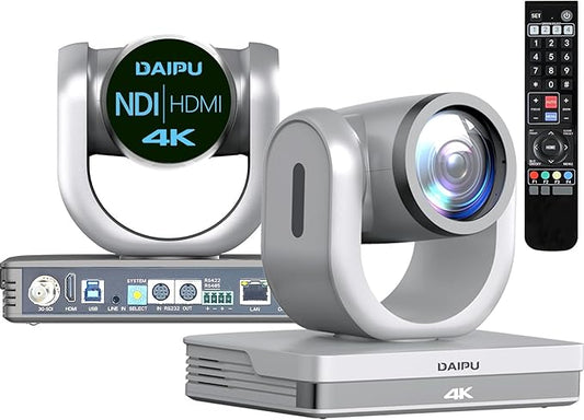 NDI PTZ Camera 4K, 20X Optical Zoom, HDMI USB3.0 SDI LAN PoE, NDI HX2 Certified, 1/2.8" 8.51-MP CMOS Sensor, AI Auto Tracking, 255 Presets, for Church Worship Live Streaming Conference Room